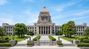 Edificio del parlamento japonés la Dieta Nacional en Tokio con cielo despejado
