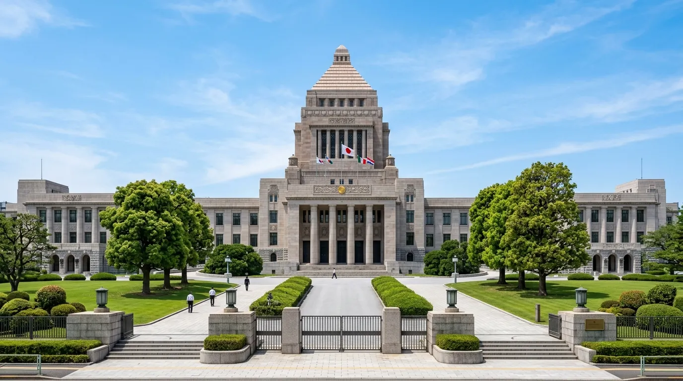 Edificio del parlamento japonés la Dieta Nacional en Tokio con cielo despejado